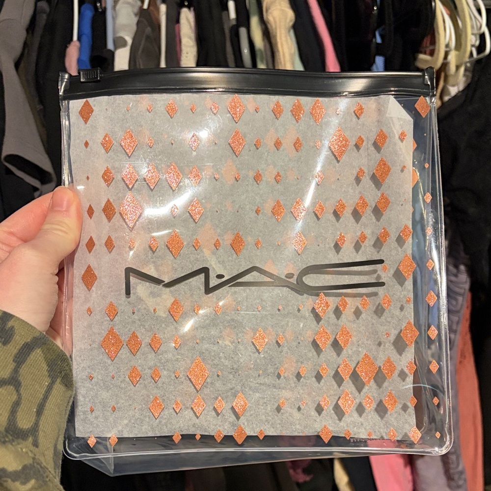 MAC Clear Cosmetic Bag with Orange Diamond Pattern